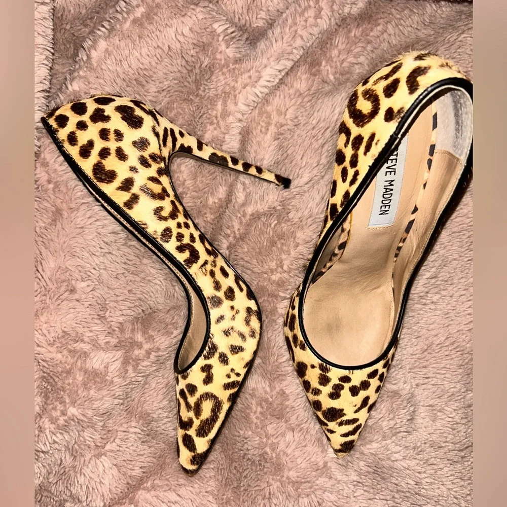 Steve Madden Daisie Leopard Print Leather Calf Fur Womens High Heels Size 7.5 - Picture 3 of 8